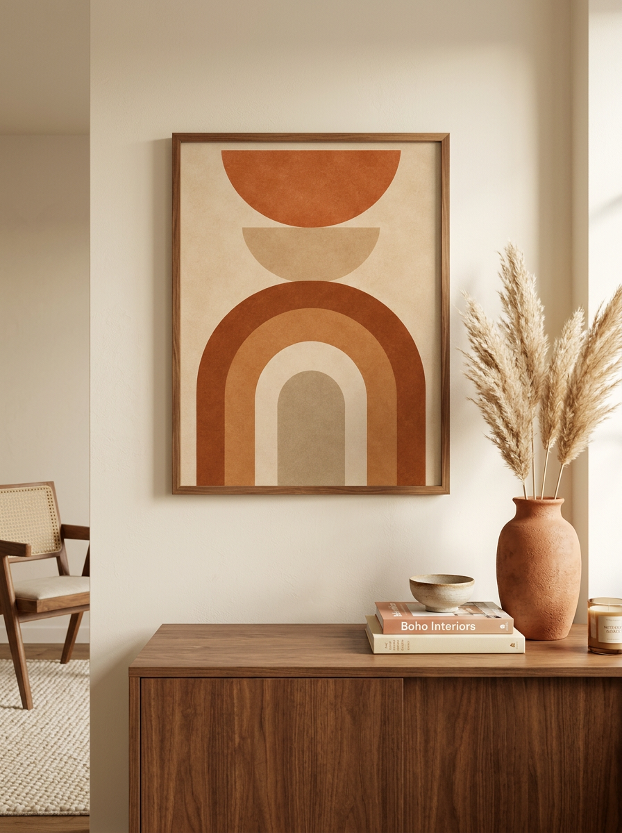 Terracotta arches — framed print in a entryway · walnut frame